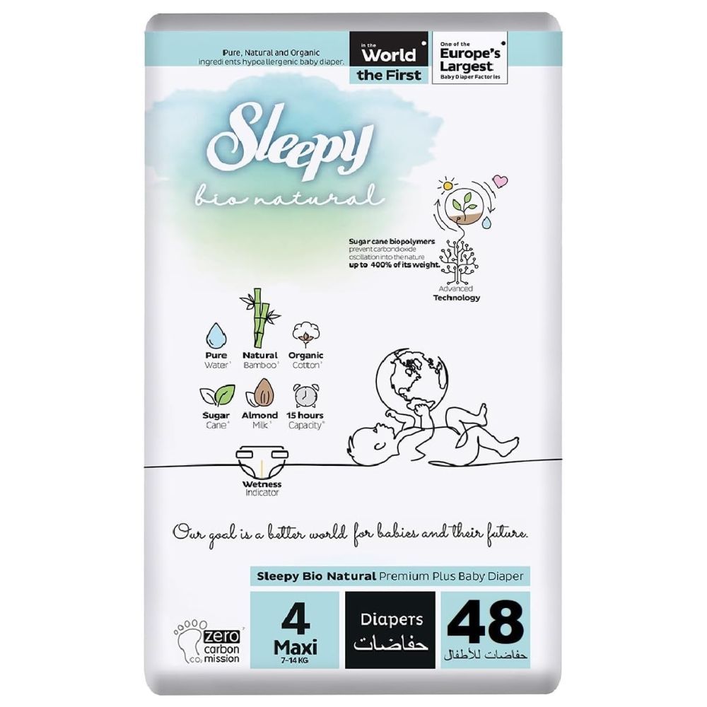 Sleepy - Bio Natural Premium Diapers - Size 4 - 7-14 Kg - 48 Count