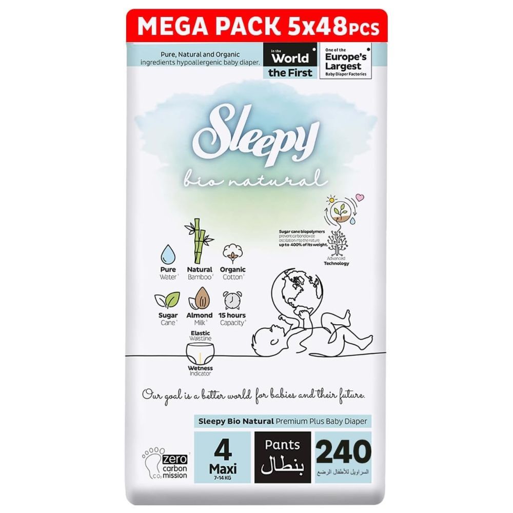 Sleepy - Bio Natural Diaper Pants - Size 4 - 7-14 Kg - 240 Count