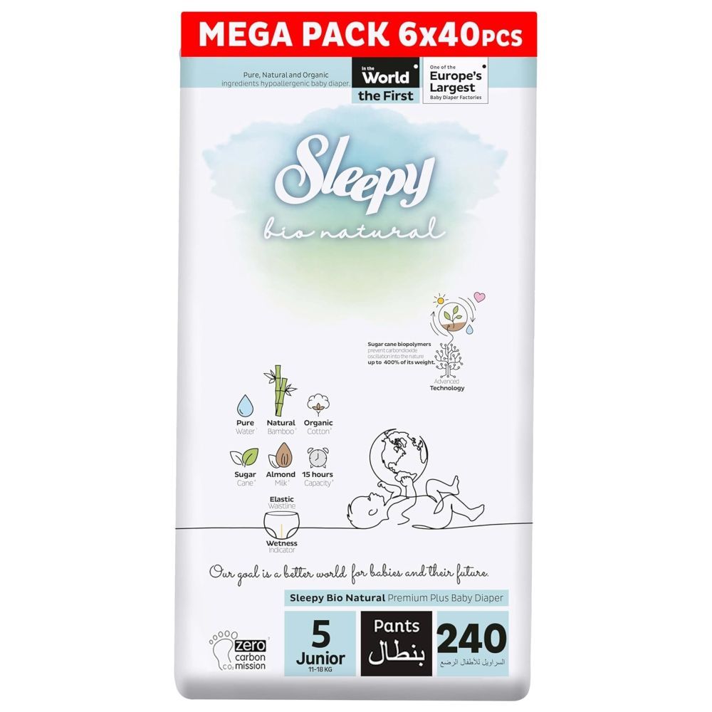 Sleepy - Bio Natural Diaper Pants - Size 5 - 11-18 Kg - 240 Count