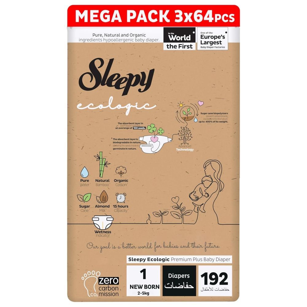 Sleepy - Ecologic Premium Taped Diapers - Size 1 - 2-5 Kg - 192 Count