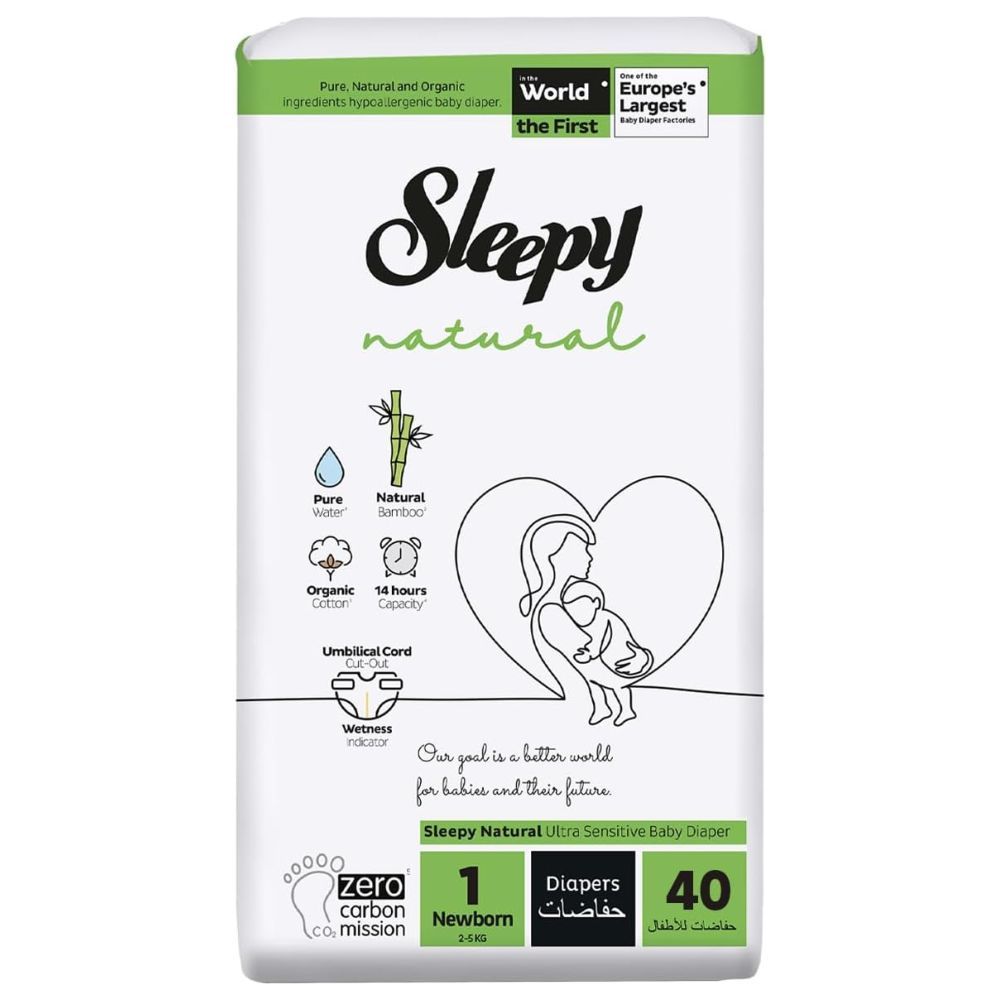 Sleepy - Natural Baby Dry Diapers - Size 1 - 2-5 Kg - 40 Count