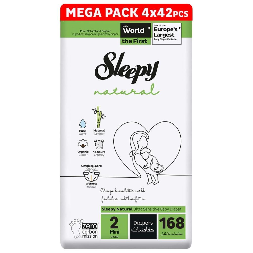 Sleepy - Natural Baby Dry Diapers - Size 2 - 3-6 Kg - 168 Count