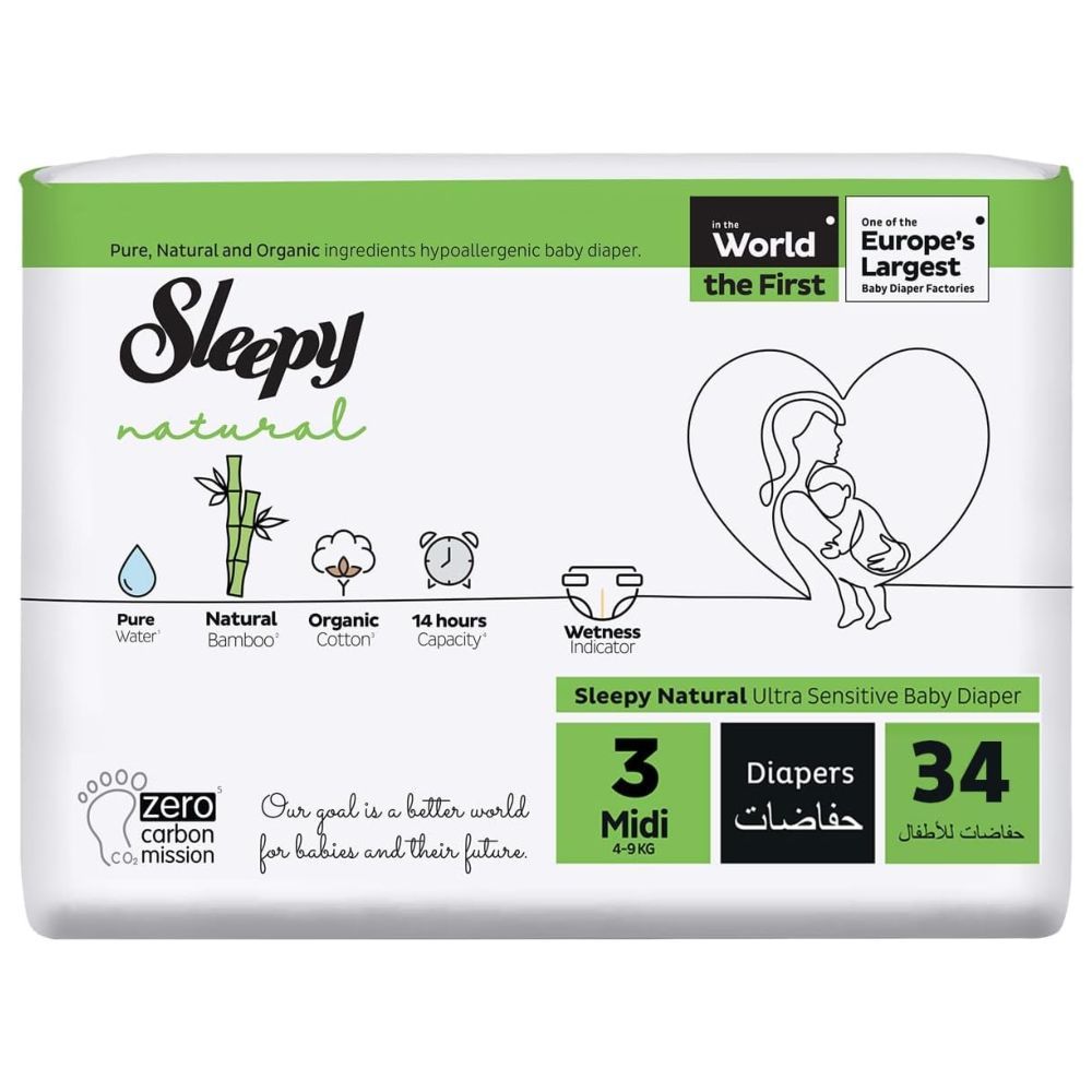 Sleepy - Natural Baby Dry Diapers - Size 3 - 4-9 Kg - 34 Count