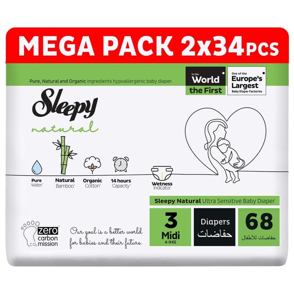 Sleepy - Natural Baby Dry Diapers - Size 3 - 4-9 Kg - 68 Count