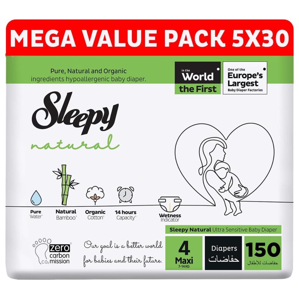 Sleepy - Natural Baby Dry Diapers - Size 4 - 7-14 Kg - 150 Count