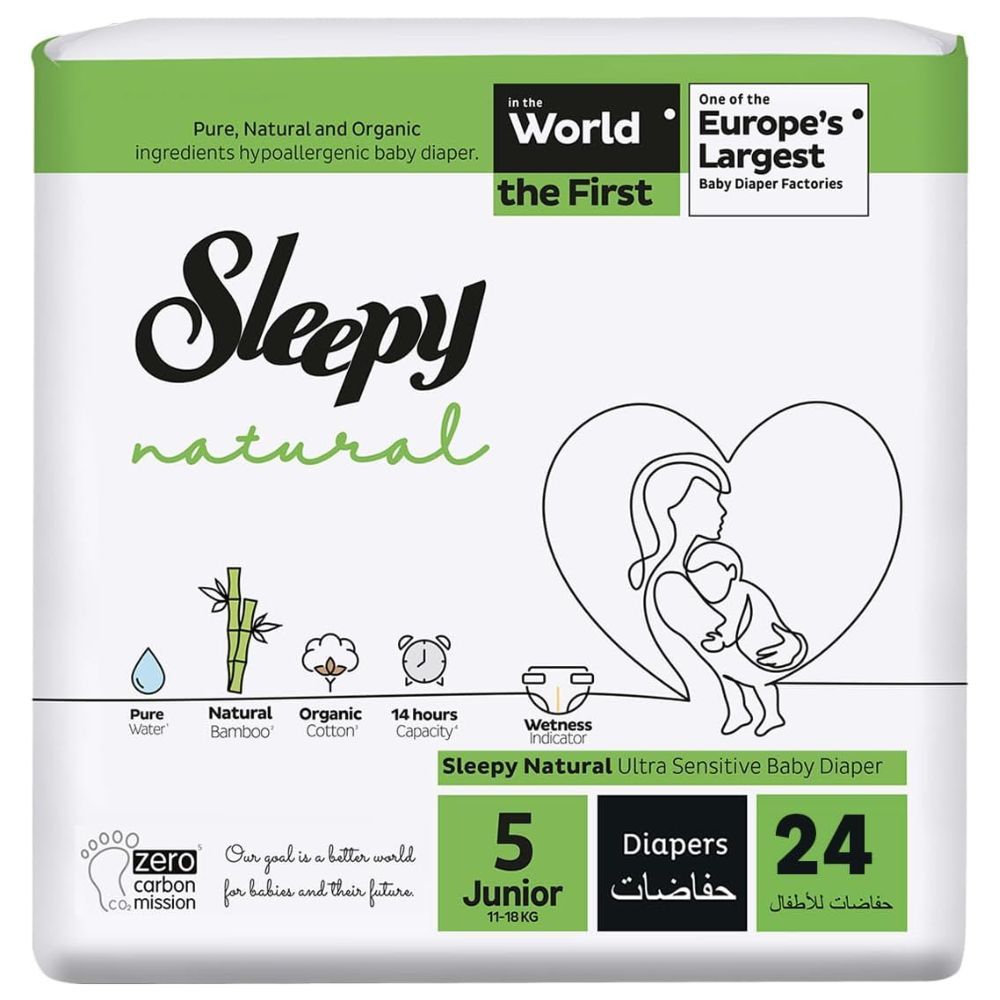 Sleepy - Natural Baby Dry Diapers - Size 5 - 11-18 Kg - 24 Count