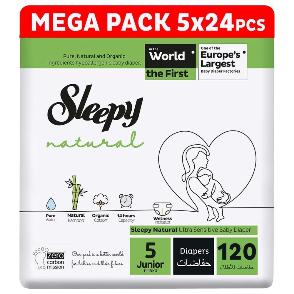 Sleepy - Natural Baby Dry Diapers - Size 5 - 11-18 Kg - 120 Count