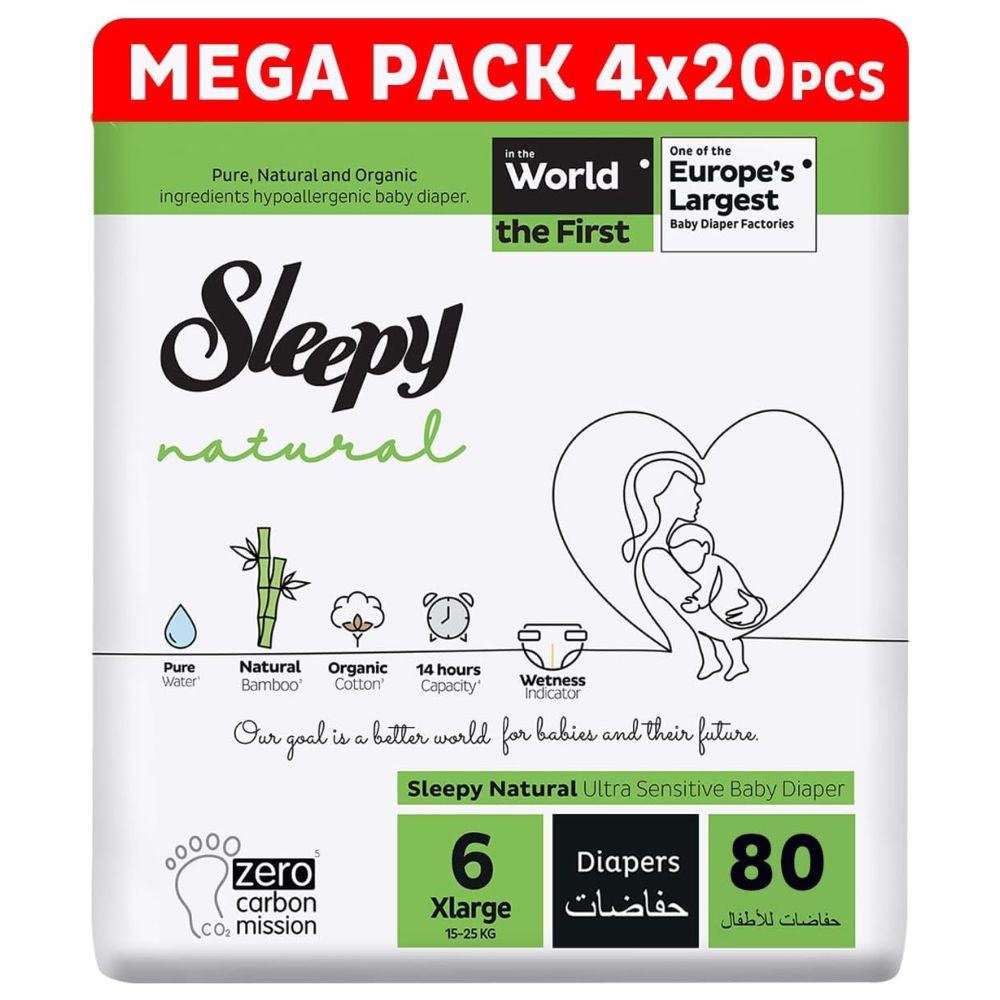 Sleepy - Natural Baby Dry Diapers - Size 6 - 15-25 Kg - 80 Count