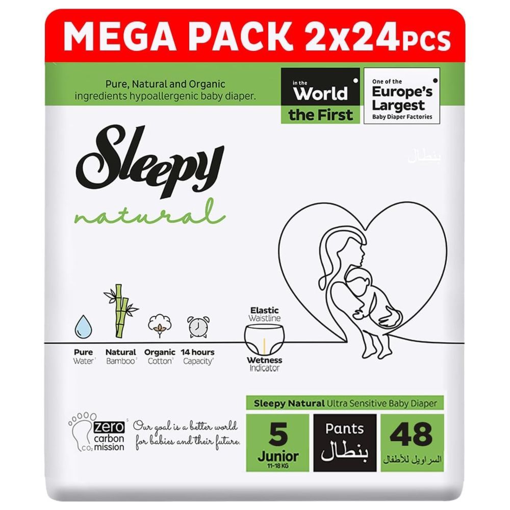 Sleepy - Natural Diaper Pants - Size 5 - 11-18 Kg - 48 Count