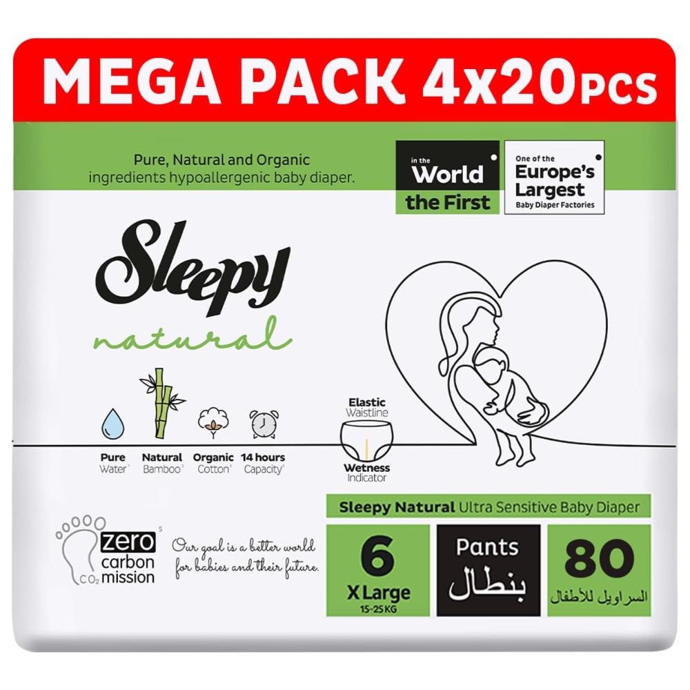 Sleepy - Natural Diaper Pants - Size 6 - 15-25 Kg - 80 Count