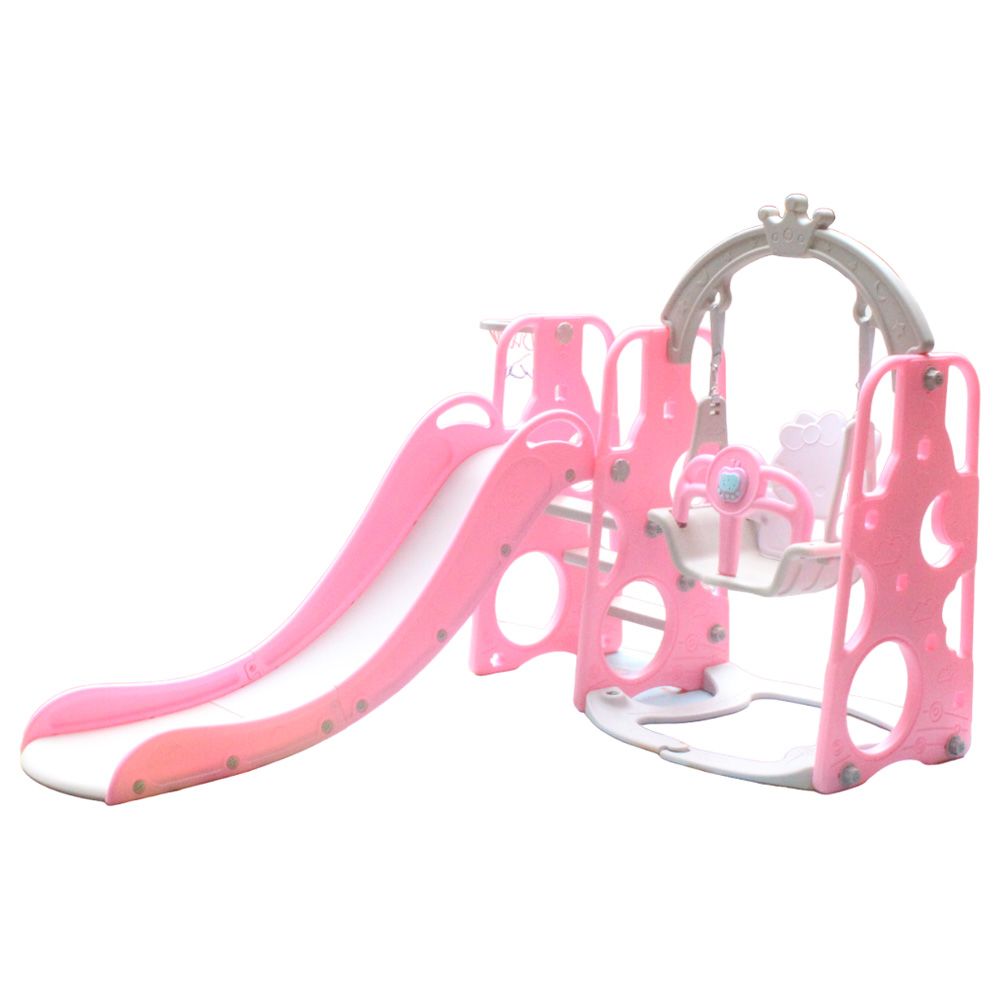 Buddiez - 3-in-1 Play N Go Slide w/ Swing & Basketball - Pink