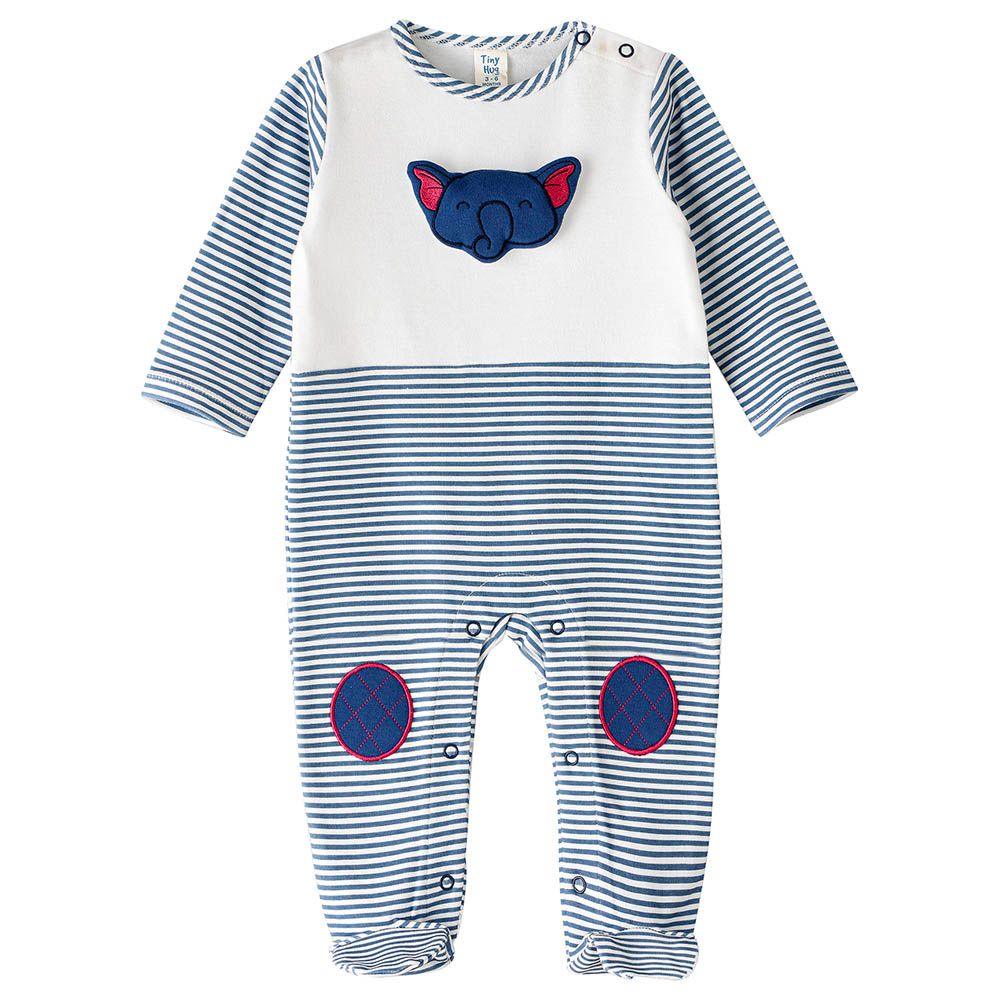 Tiny Hug - Boys Soft And Comfortable Cotton Sleepsuit - Navy/White