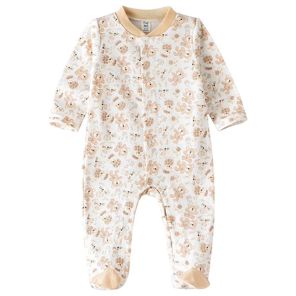 Tiny Hug - Girls Soft And Comfortable Cotton Sleepsuit - White/Beige