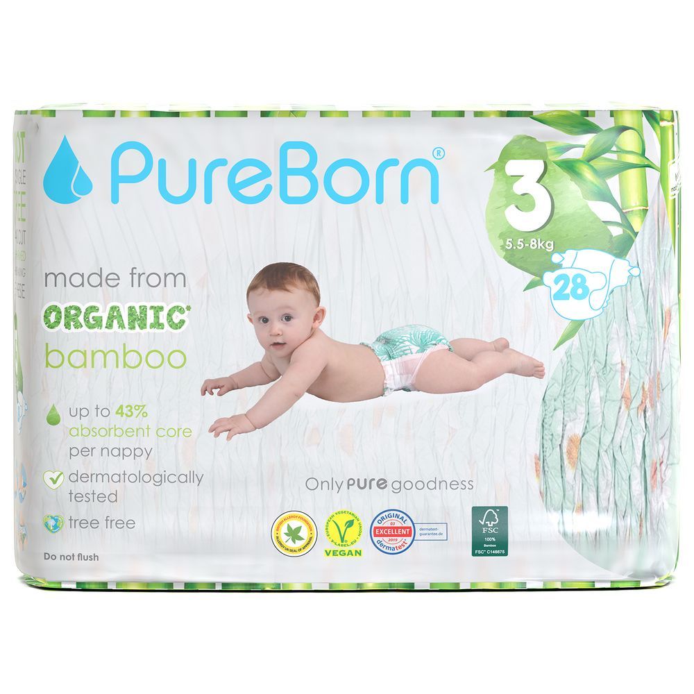 Pureborn - Single Pack Nappies 5.5-8kg Size 3 - 28pcs - Daisy 