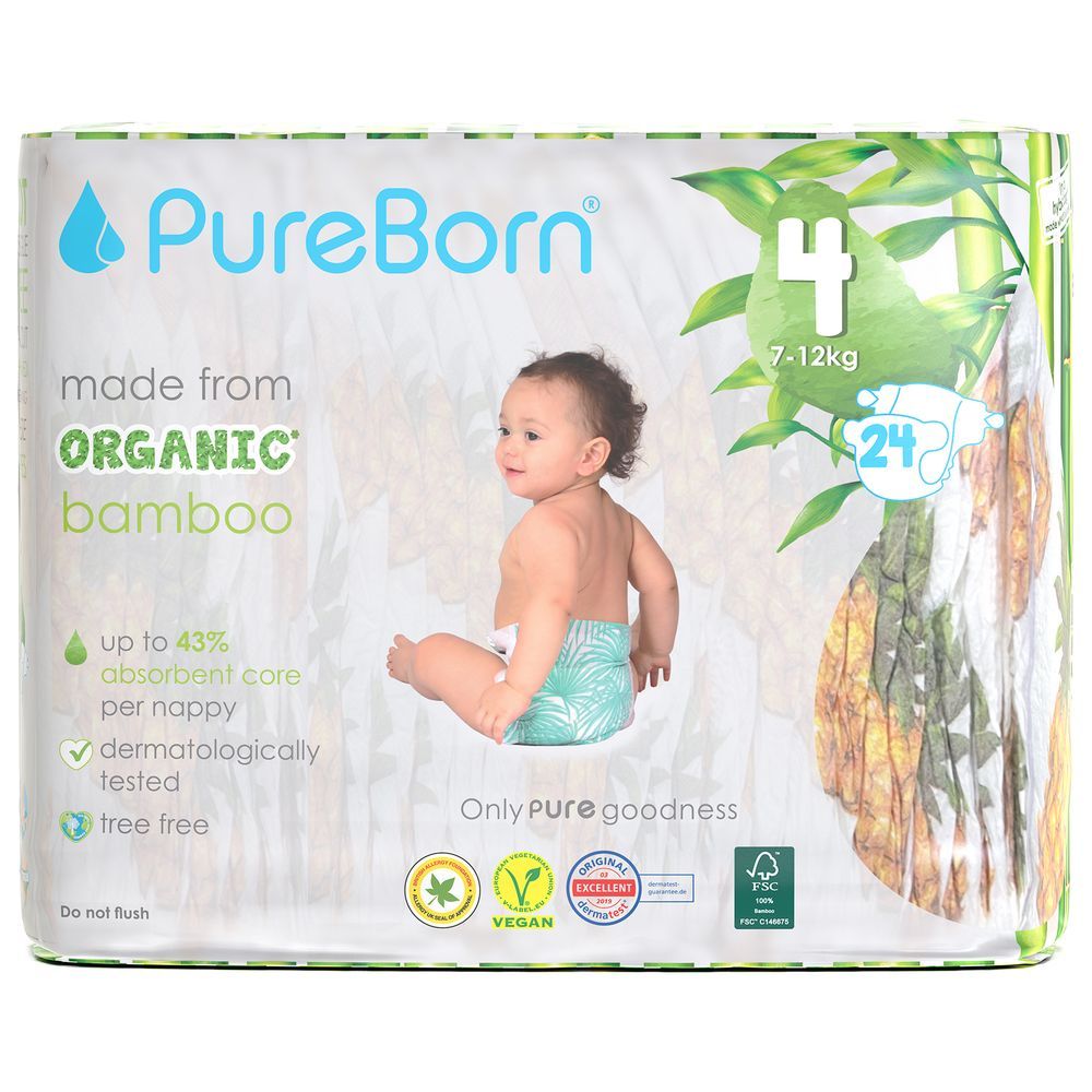 Pureborn - Single Pack Nappies 7-12kg Size 4 - 24pcs - Pineapole 