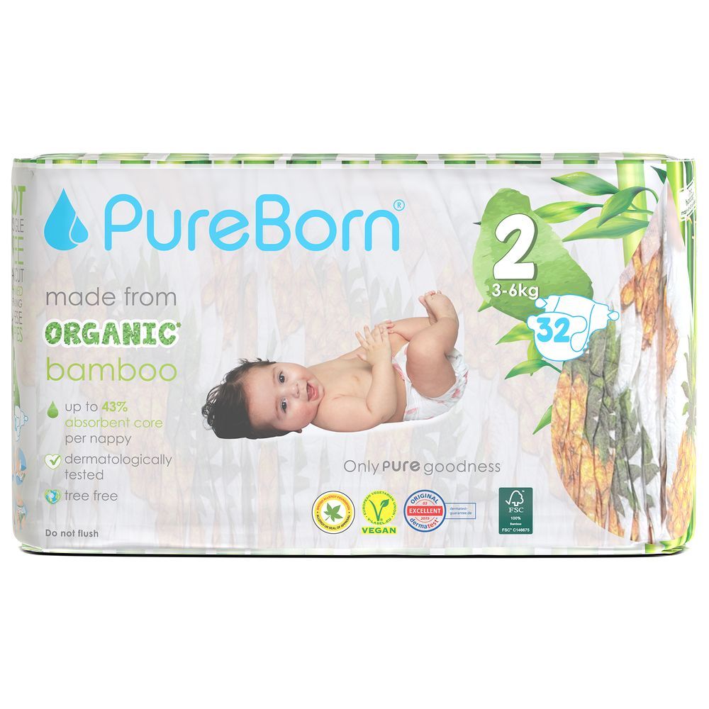 Pureborn - Single Pack Nappies 3-6kg Size 2 - 32pcs - Pineapple