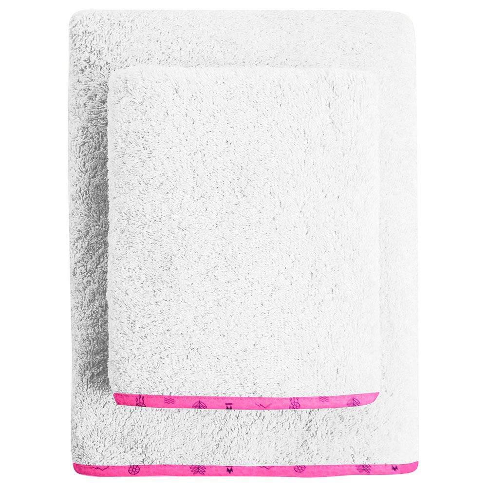 The Baby Atelier - Organic Junior Towel Set - White/Pink Line - 2 Pcs