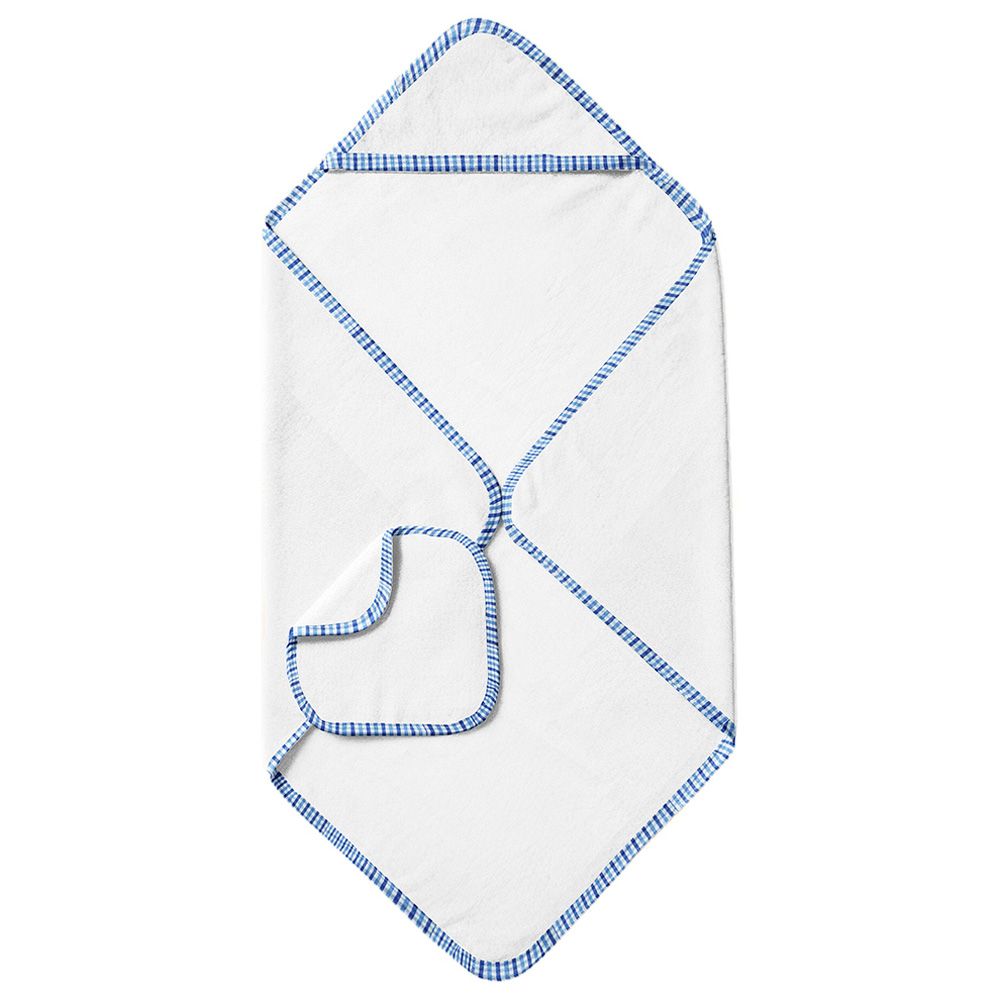 The Baby Atelier - Organic Checkered Hooded Towel Set - Blue - 2 Pcs