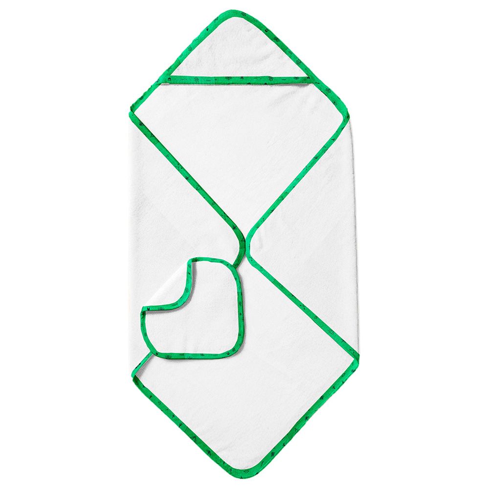 The Baby Atelier - Organic Hooded Towel Set - White/Green Line - 2 Pcs