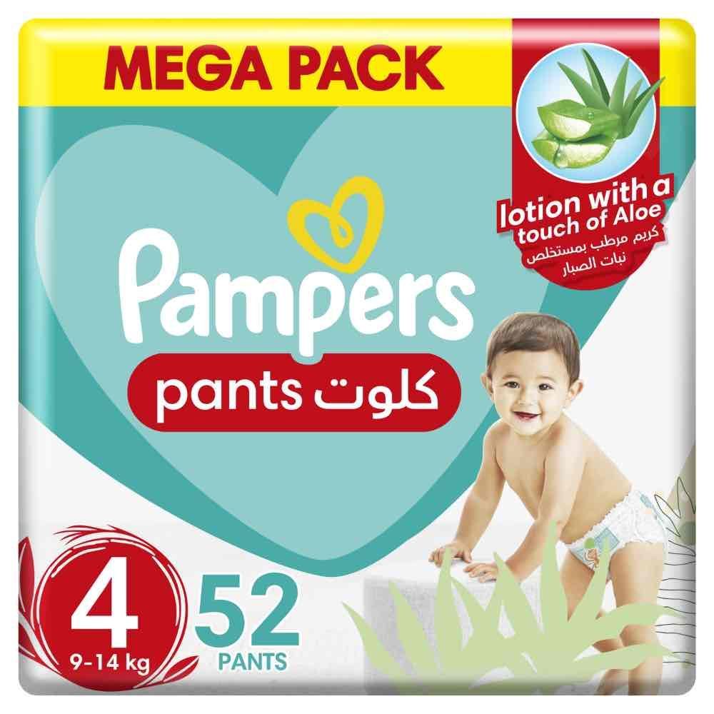 Pampers - Baby-Dry Pants diapers, Size 4, 9-14 kg, Easy On & Easy Off, With Stretchy Sides for Better Fit and Up to 100% Leakage Protection Over 12 Hours, 52 Baby Diapers