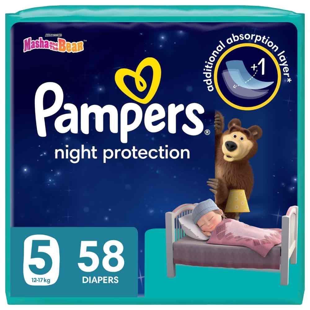 Pampers - Baby-Dry Night Diapers Additional Absorption Layer for Overnight Leakage Protection, Size 5, 12-17kg, 58 Diaper Count