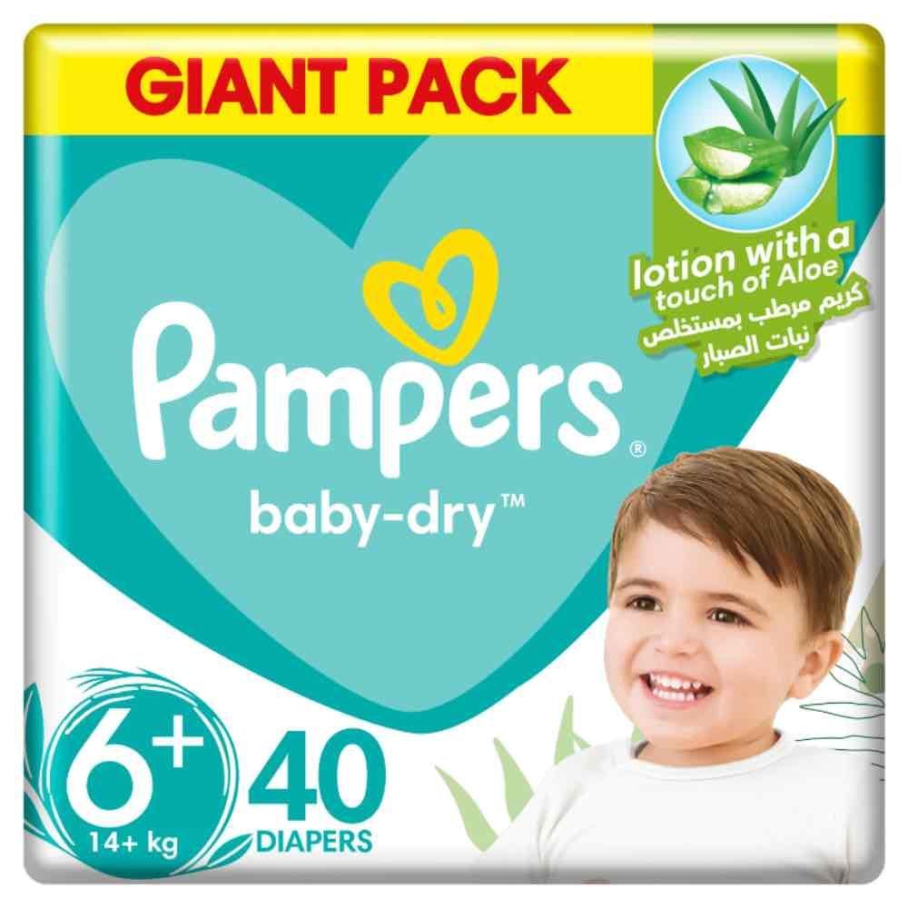 Pampers Baby-Dry Diapers, Size 6, 14+kg, Up to 100% Leakage Protection Over 12 Hours and Bigger, Wider Sides for Comfort, 40 Baby Diapers