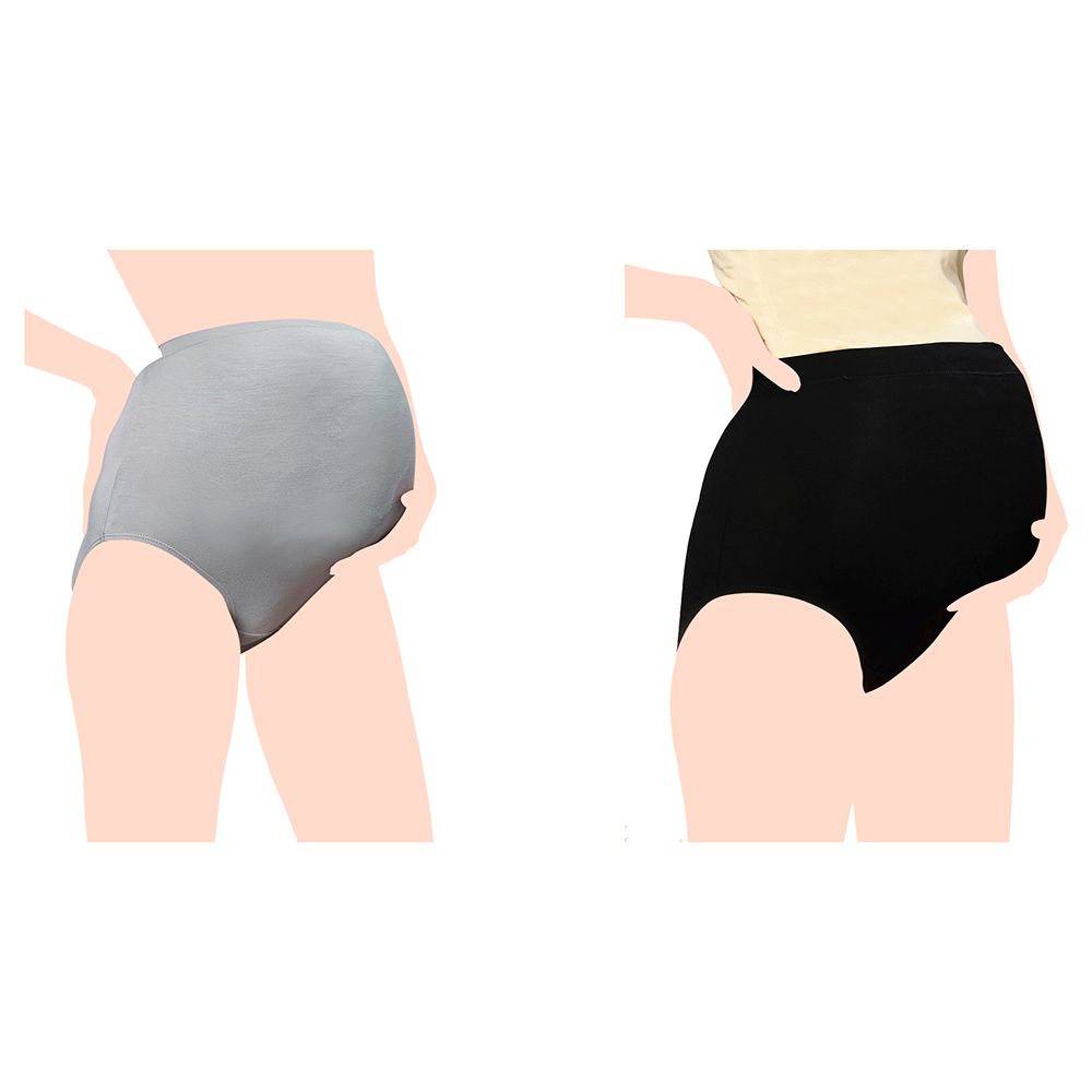 Tummy - 2pc-Set - Women High Waist Maternity Panty - Black/Grey