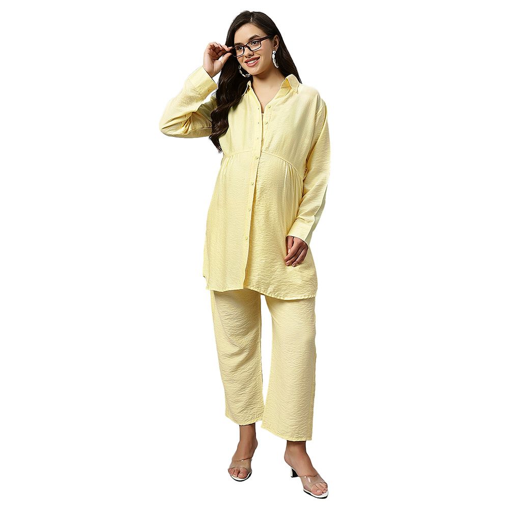 Tummy - Long Cotton Maternity Shirt - Yellow