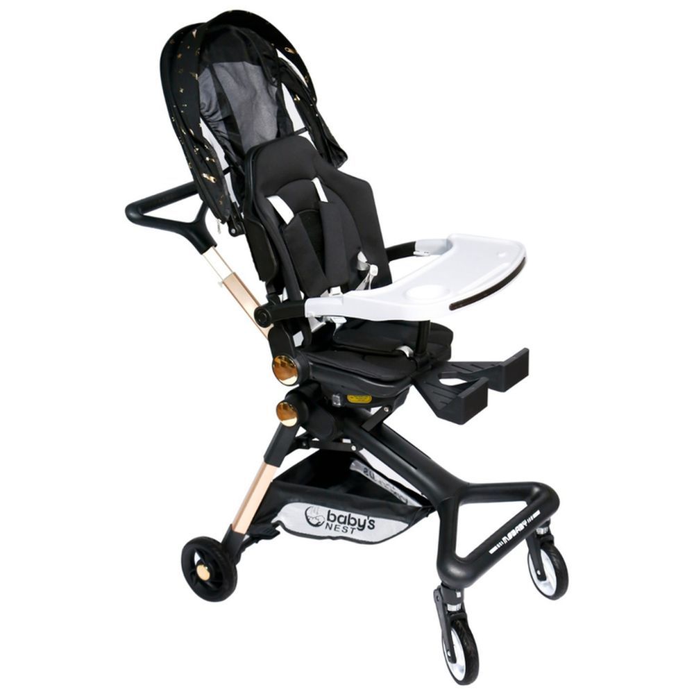 Baby's Nest - 2-In-1 Swivel Baby Stroller - Black With Gold