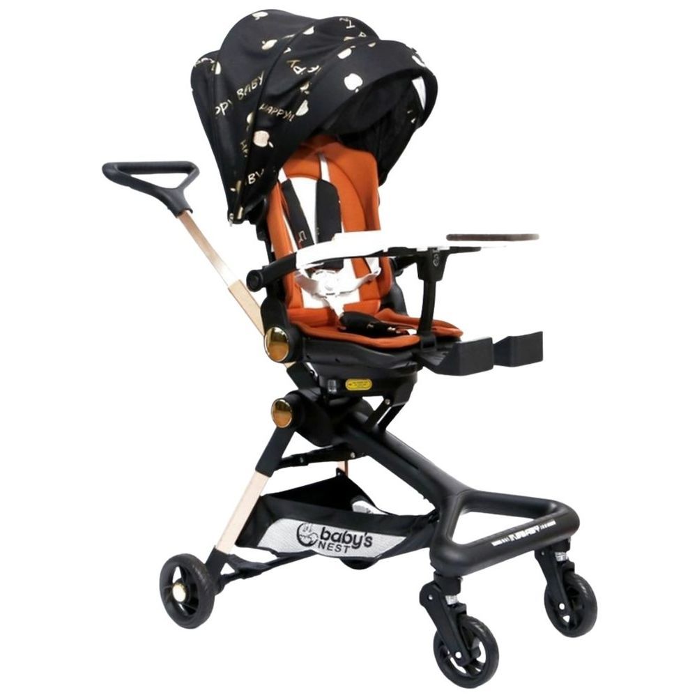 Baby's Nest - 2-In-1 Swivel Baby Stroller - Black With Brown