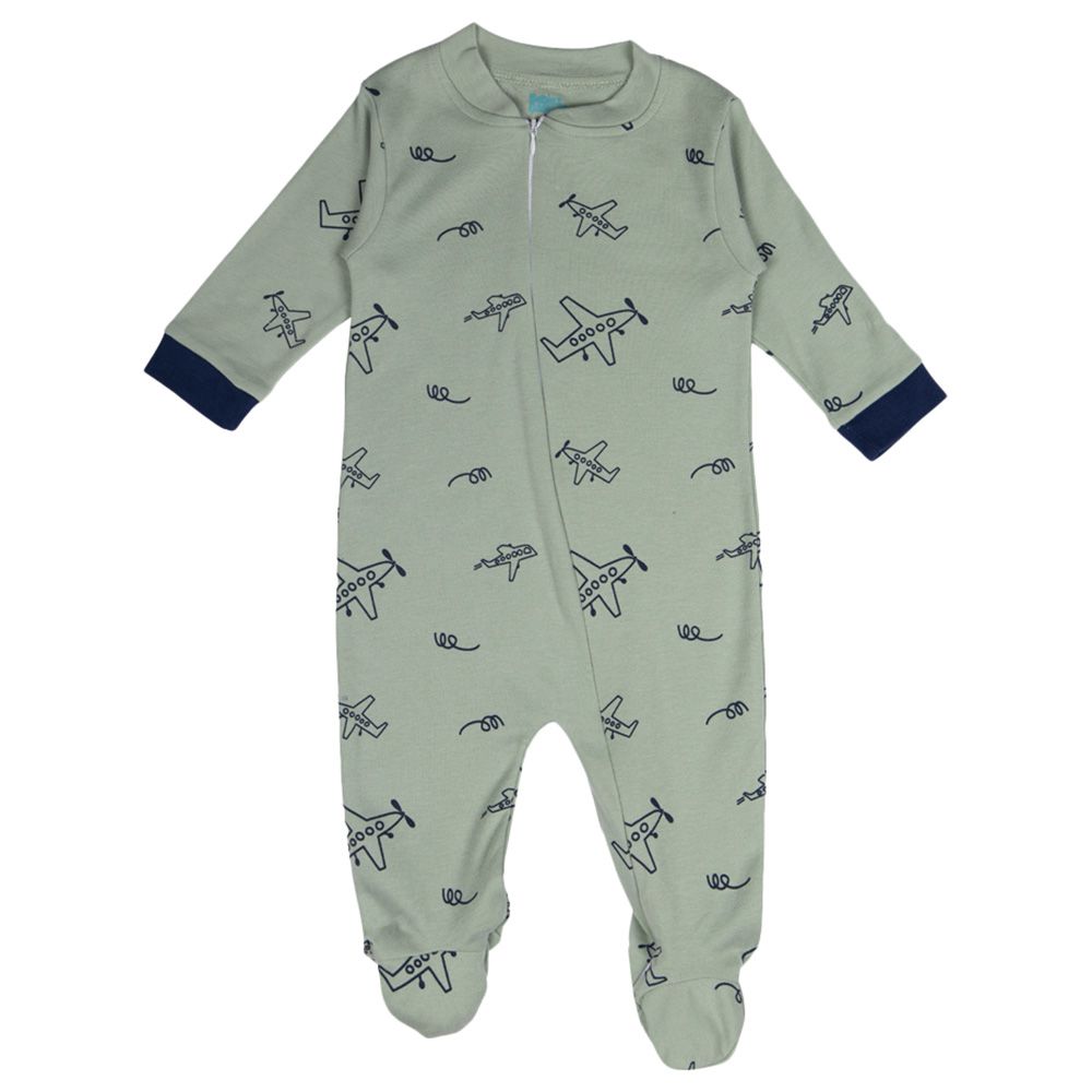 Babies Basic - 100% Cotton Long Sleeves Footed Sleepsuit - Green