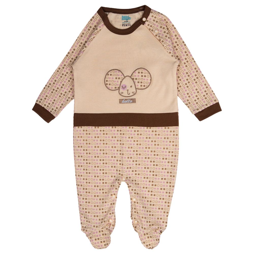 Babies Basic - 100% Cotton Long Sleeves Footed Sleepsuit - Brown