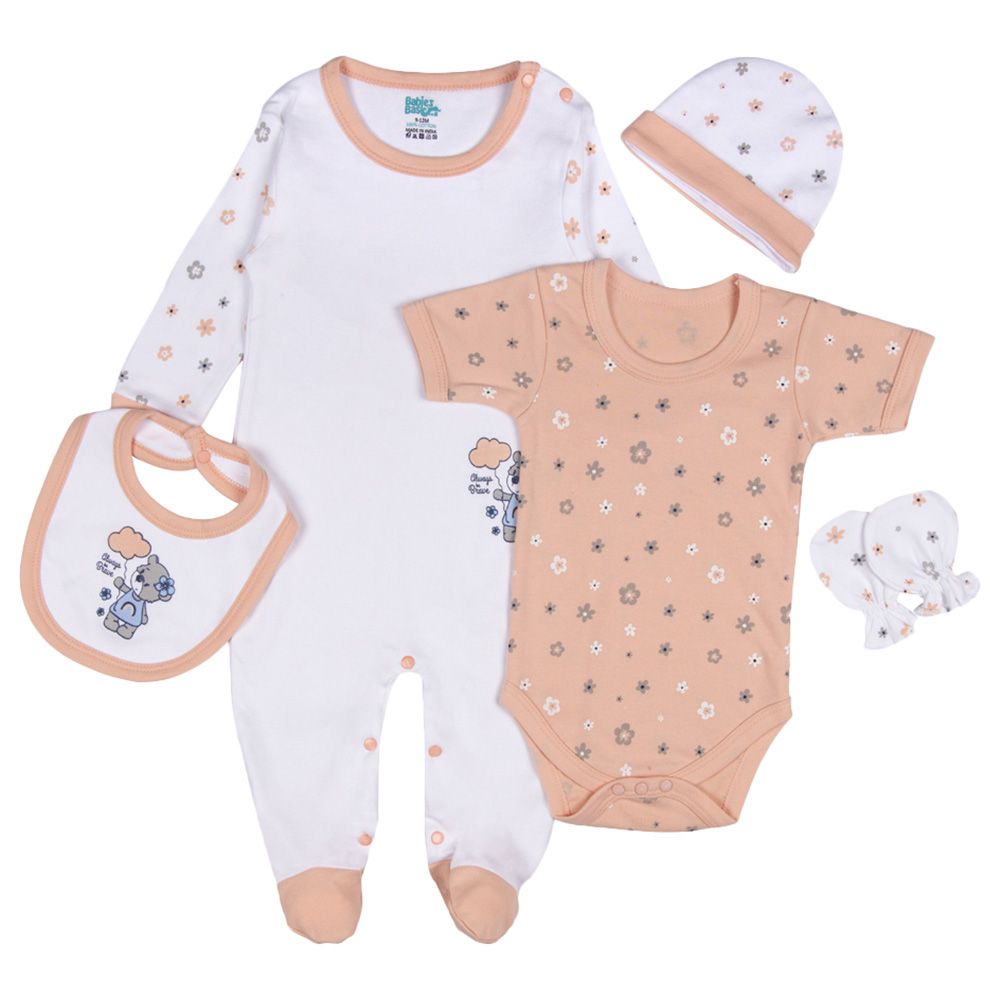 Babies Basic - 5pc-Set - Unisex 100% Cotton Gift Set - Pink