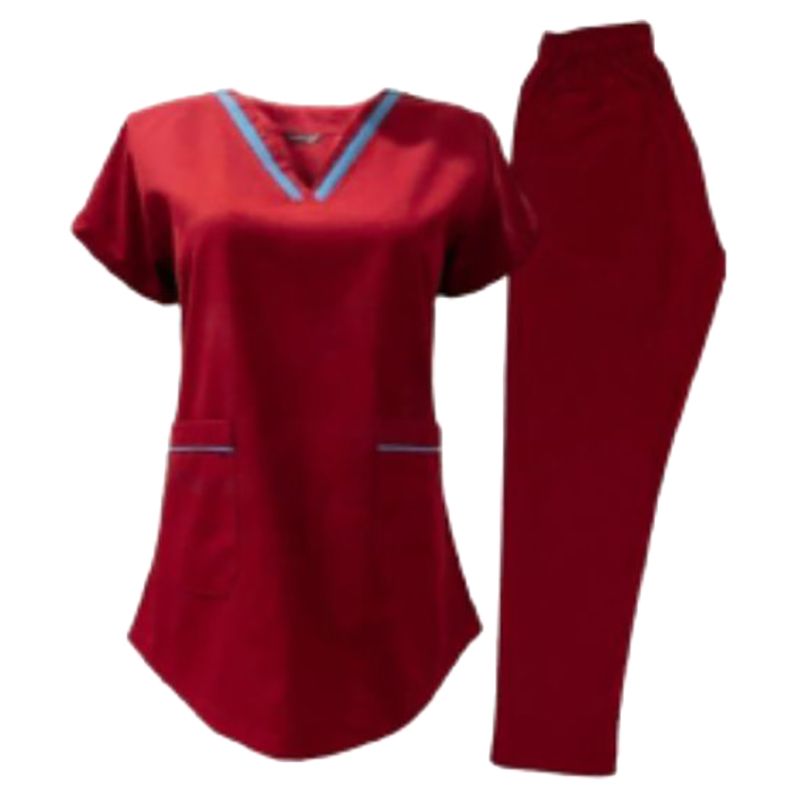 Veronica - 2pc-Set - V-Neck Scrub Uniform w/ 2 Pockets - Maroon