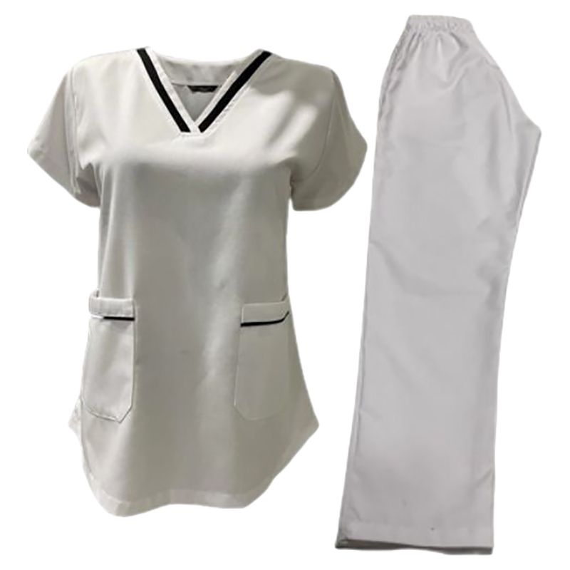 Veronica - 2pc-Set - V-Neck Scrub Uniform w/ 2 Pockets - White