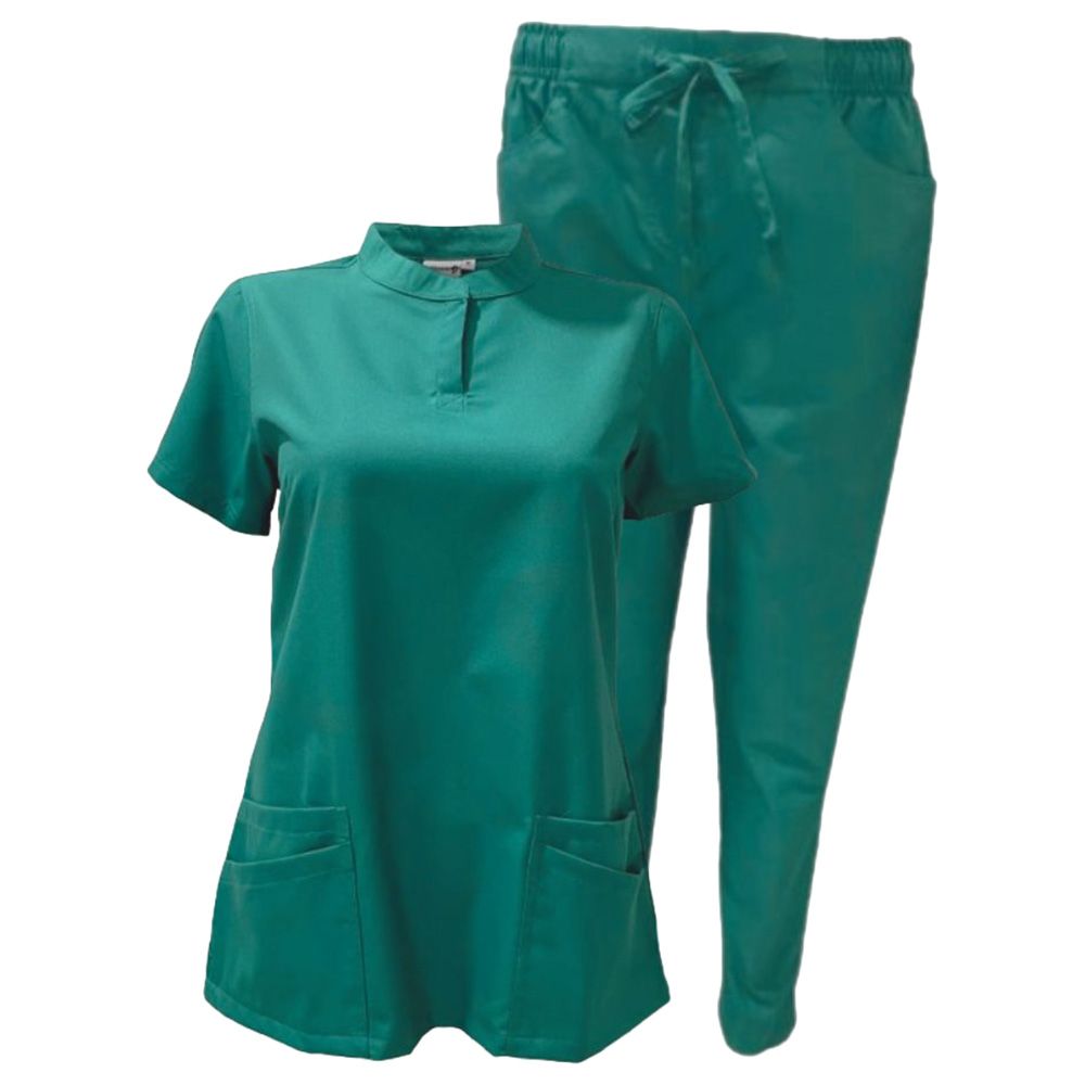 Veronica - 2pc-Set - Women Poly Viscose Chinese Collar Scrub Set - Green