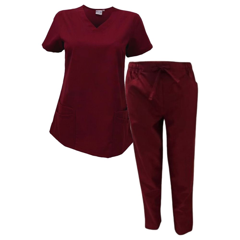 Veronica - Med Armour - 2pc-Set - Ladies V-Neck Scrub Uniform - Maroon