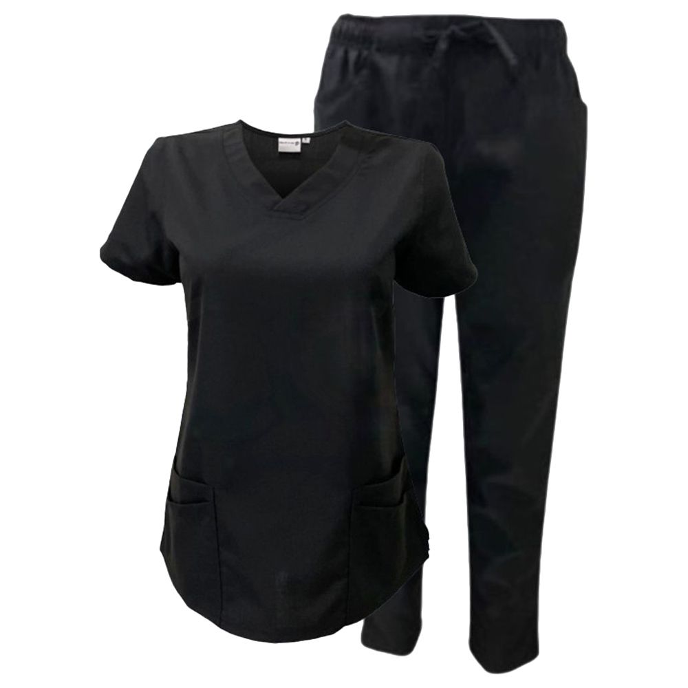 Veronica - Med Armour - 2pc-Set - Ladies V-Neck Scrub Uniform - Black