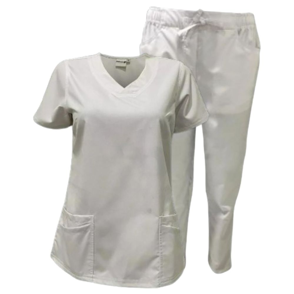 Veronica - Med Armour - 2pc-Set - Ladies V-Neck Scrub Uniform - White