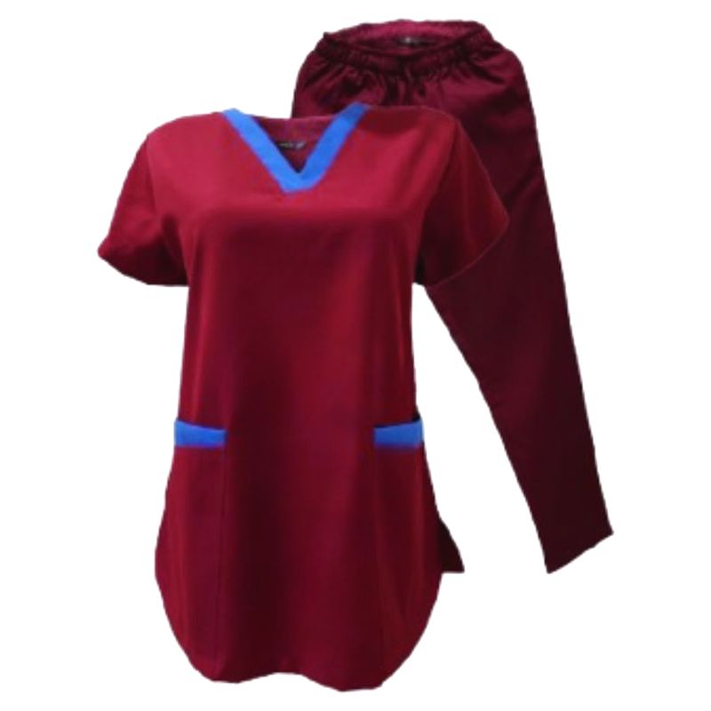 Veronica - 2pc-Set - Scrub Set Uniform w/ Contrast Patch - Maroon