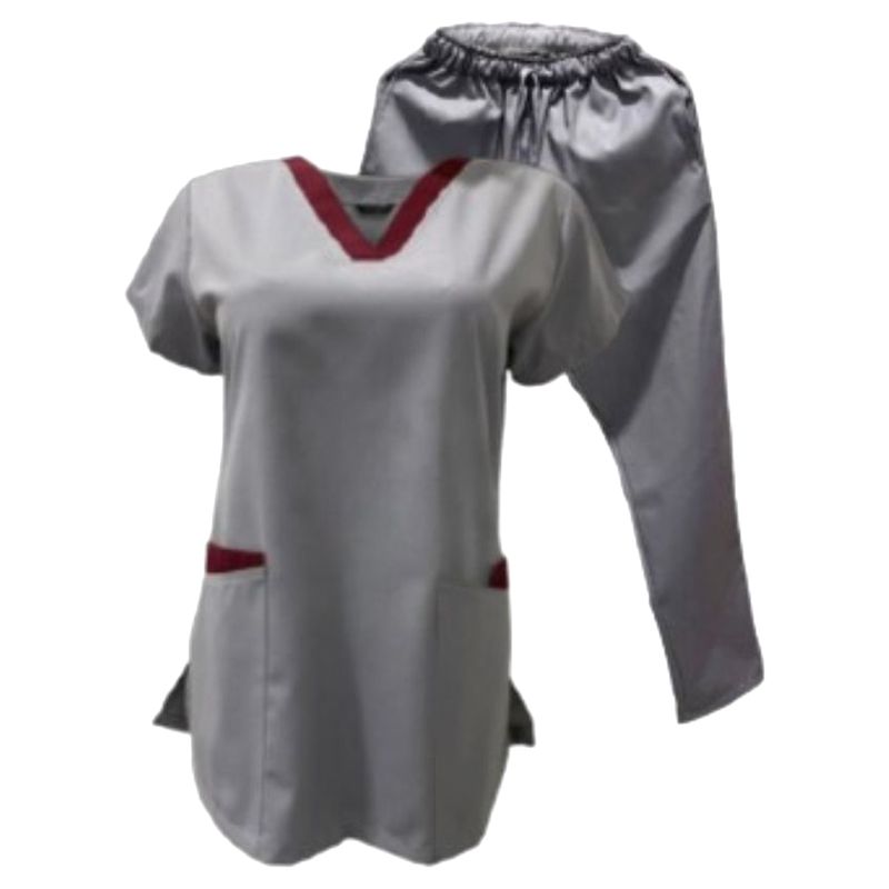 Veronica - 2pc-Set - Scrub Set Uniform w/ Contrast Patch - Light Grey