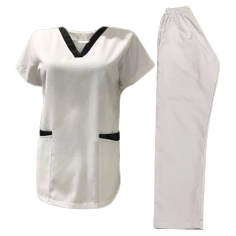 Veronica - 2pc-Set - Scrub Set Uniform w/ Contrast Patch - White