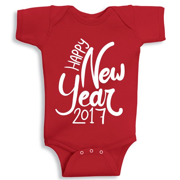 Twinkle Hands Happy New Year 2017 Baby Onesie, Red