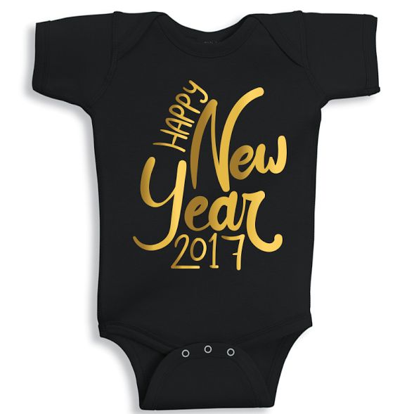 Twinkle Hands Happy New Year 2017 Baby Onesie, Black