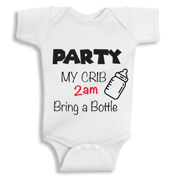 Twinkle Hands Party My Crib 2Am Bring A Bottle Onesie, White