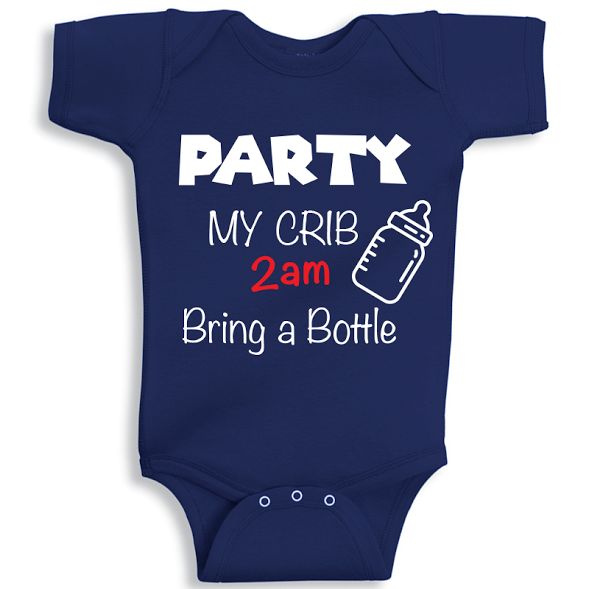 Twinkle Hands Party My Crib 2Am Bring A Bottle Onesie, Blue