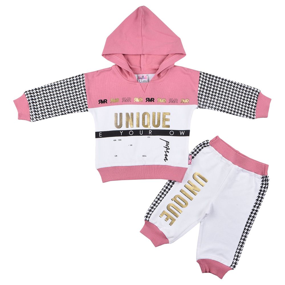 Smart Baby - 2pc-Set - Girls Hooded Sweatshirt And Joggers - Rose