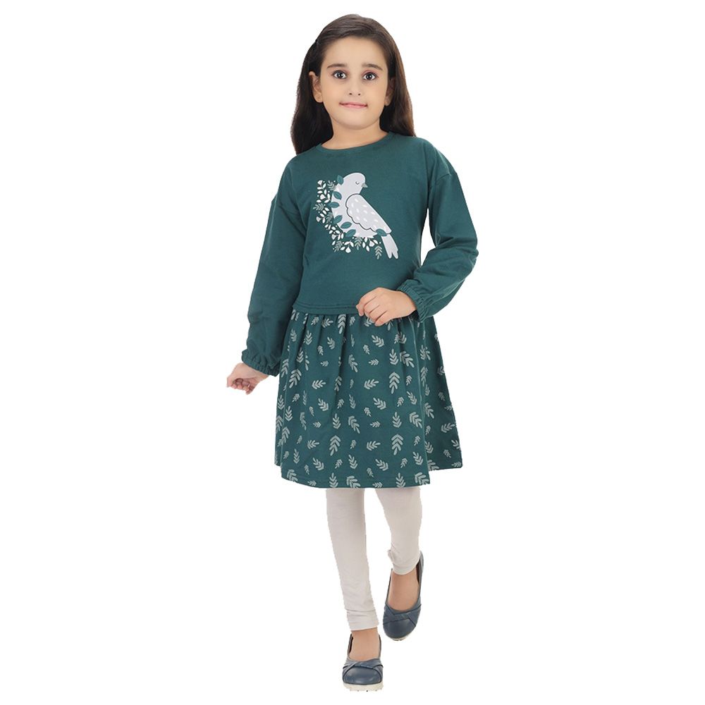 Genius - 2pc-Set - Girl Tunic Top And Leggings - Dark Green/Grey