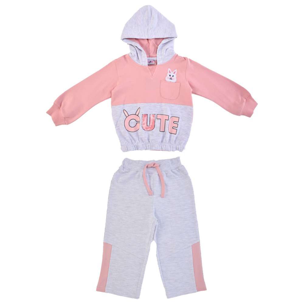 Smart Baby - 2pc-Set - Baby Girl Hooded Sweatshirt w/ Jogger - Pink/White