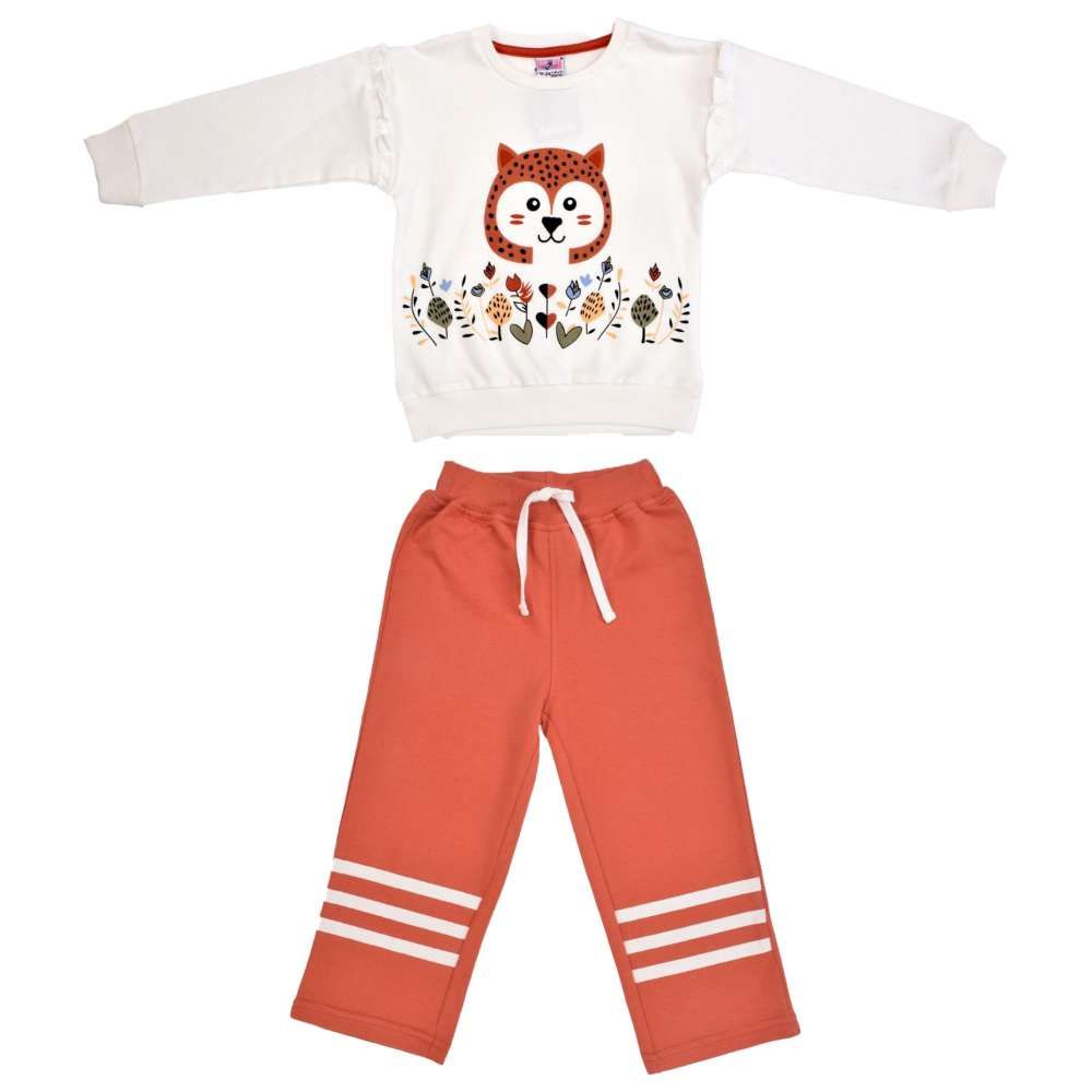 Smart Baby - 2pc-Set - Baby Girl Round Neck Sweatshirt w/ Jogger - White/Red